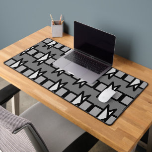 Triangles & Rectangles Modern Design, Grey & Black Desk Mat