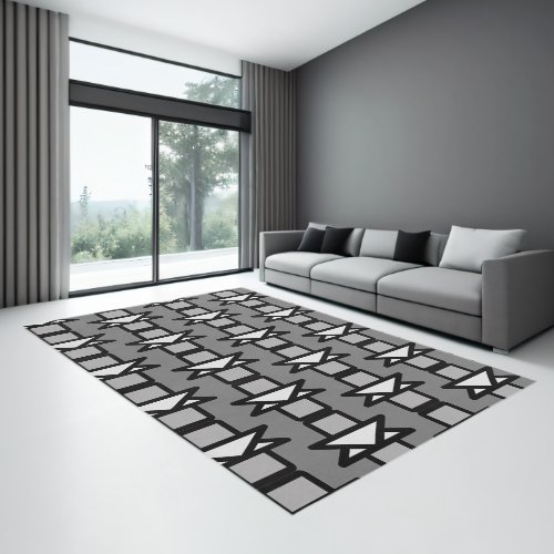 Triangles  Rectangles Modern Design Grey  Black Rug