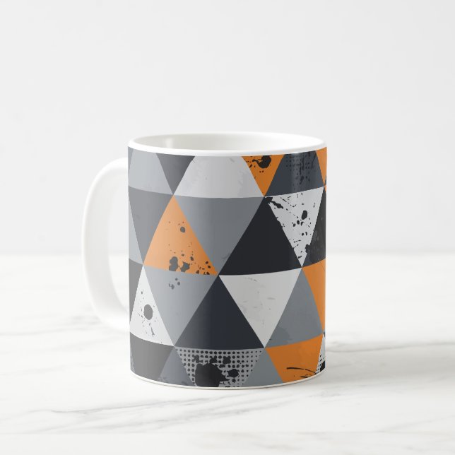Triangular Design in Orange, Black, and Gray Coffee Mug (Front Left)