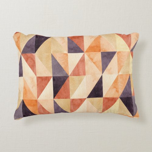 Triangular Mosaic Watercolor Earthy Pattern Accent Pillow