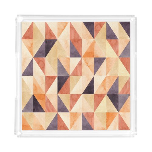 Triangular Mosaic Watercolor Earthy Pattern Acrylic Tray