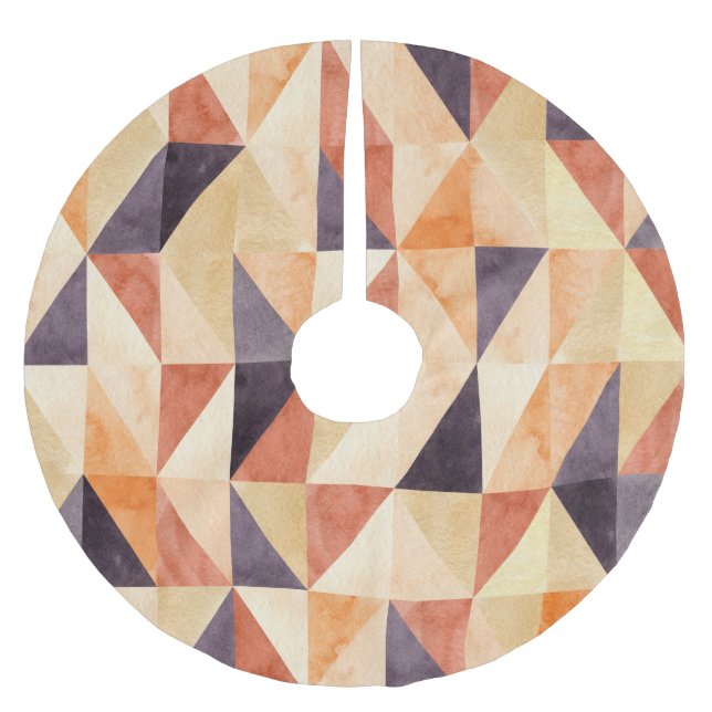 Triangular Mosaic Watercolor Earthy Pattern Brushed Polyester Tree Skirt (Front)