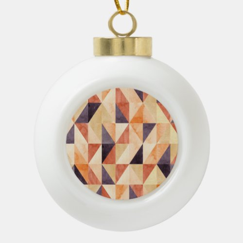 Triangular Mosaic Watercolor Earthy Pattern Ceramic Ball Christmas Ornament