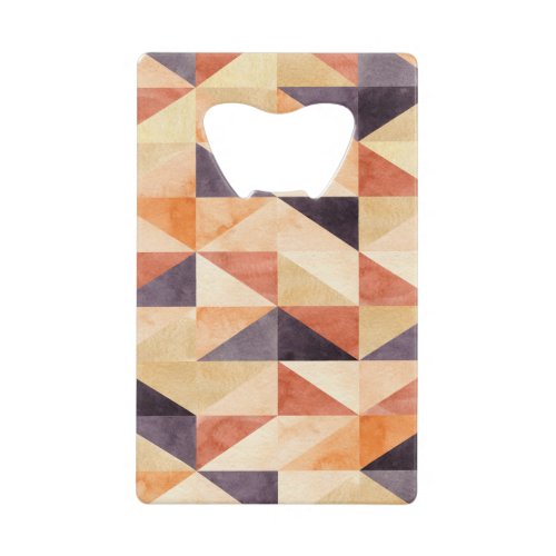 Triangular Mosaic Watercolor Earthy Pattern Credit Card Bottle Opener