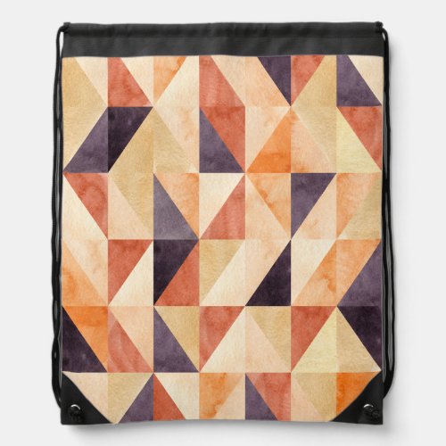Triangular Mosaic Watercolor Earthy Pattern Drawstring Bag