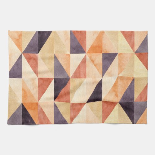 Triangular Mosaic Watercolor Earthy Pattern Kitchen Towel