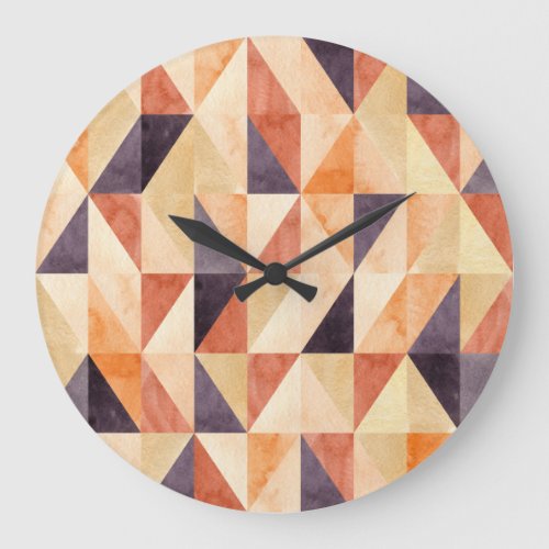 Triangular Mosaic Watercolor Earthy Pattern Large Clock