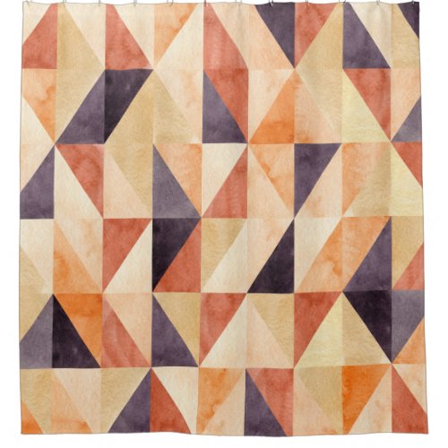 Triangular Mosaic Watercolor Earthy Pattern Shower Curtain