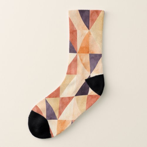 Triangular Mosaic Watercolor Earthy Pattern Socks