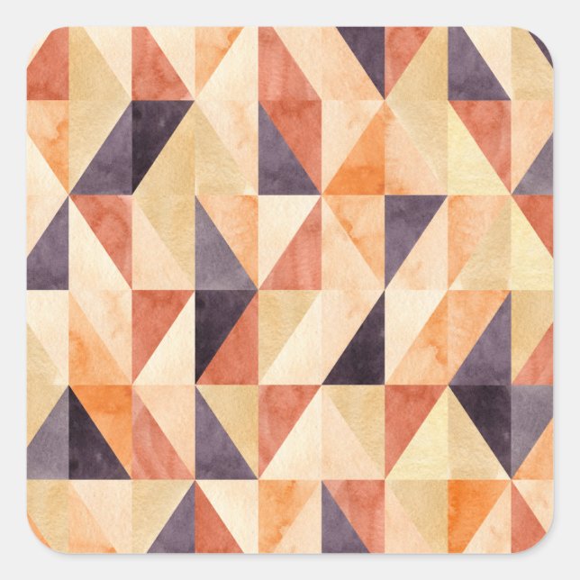 Triangular Mosaic Watercolor Earthy Pattern Square Sticker (Front)
