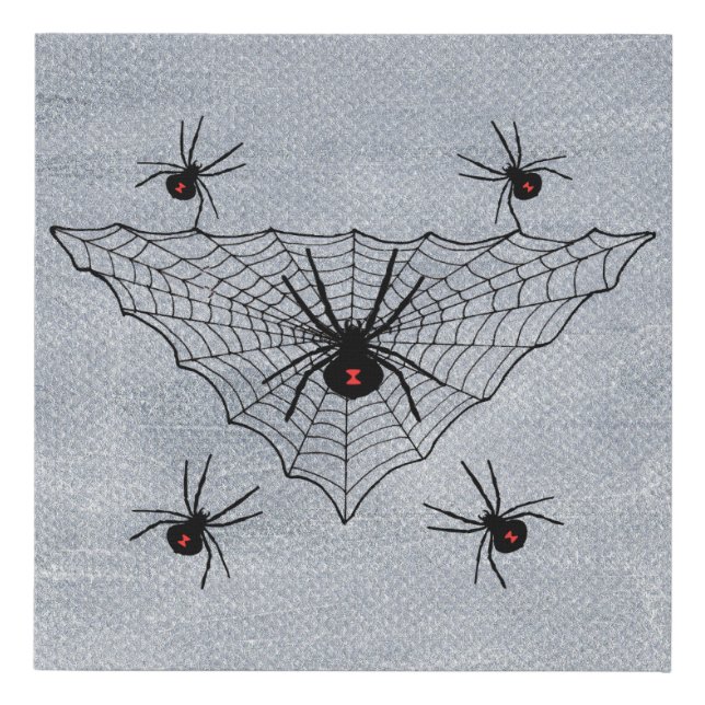 Triangular Spider Web With Black Widows Textured Faux Canvas Print (Front)