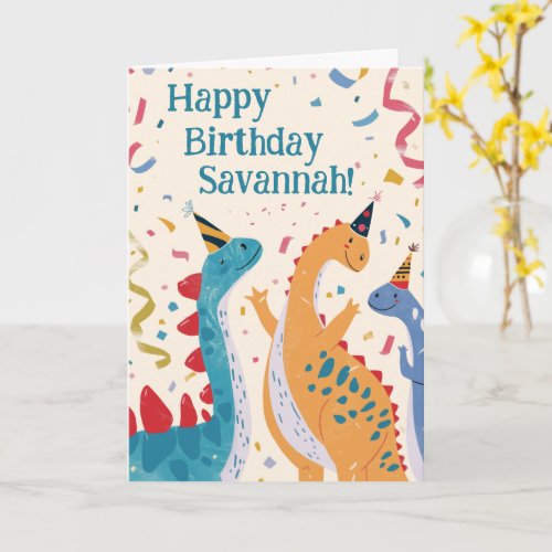 Triassic Trio Festive Dinosaur Birthday  Card