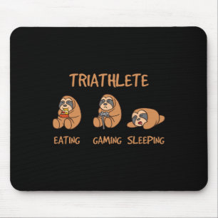 Triathlete Funny Gaming Sloth Playing Video Game N Mouse Pad