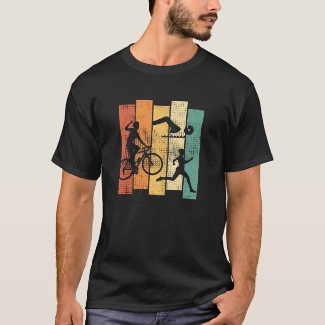 Triathlon 80s Style Swim Bike Run for a Triathlet  T-Shirt (Front)