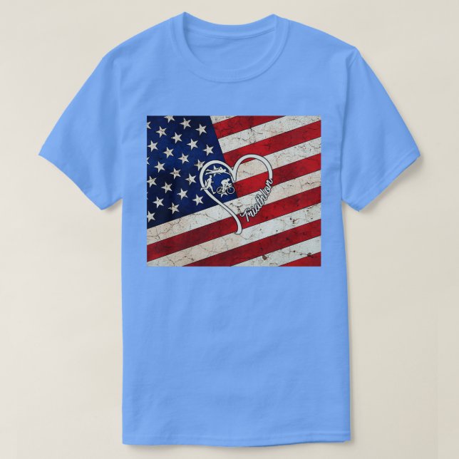 Triathlon American Flag Retro Art T-Shirt (Design Front)