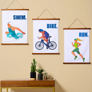 Triathlon Art – Swim Bike Run Motivational Decor Hanging Tapestry
