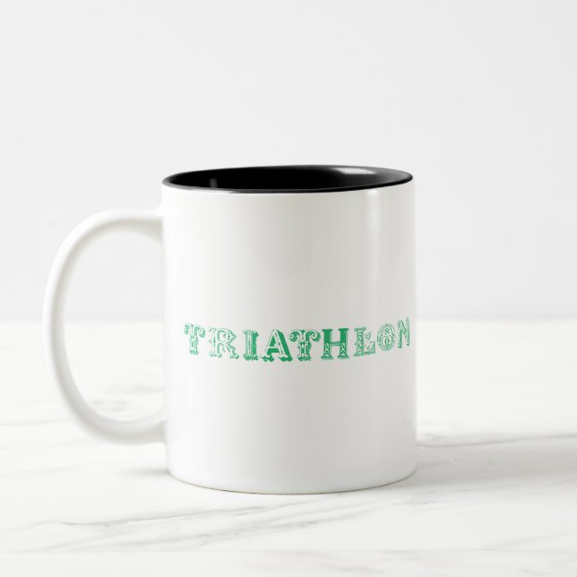 Triathlon cool logo for all sport lovers Two-Tone coffee mug (Left)