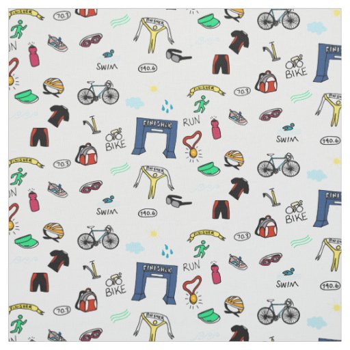 Triathlon Doodles Fabric