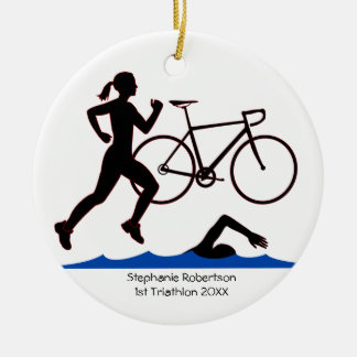 Triathlon Female Keepsake Ceramic Ornament