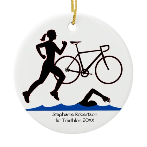 Triathlon Female Keepsake Ceramic Ornament