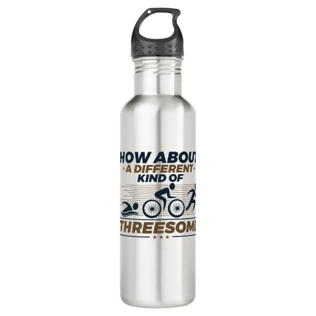 Triathlon Funny Different Kind of Threesome Stainless Steel Water Bottle (Front)