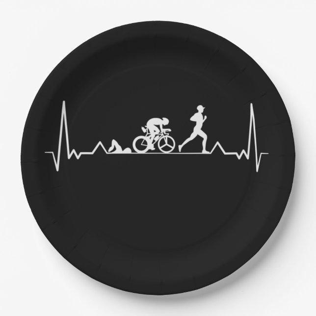 Triathlon Heartbeat Paper Plates (Front)