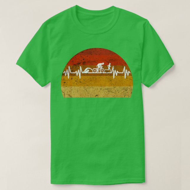 Triathlon Heartbeat Retro Vintage Grunge T-Shirt (Design Front)