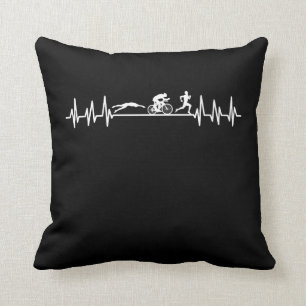 Triathlon heartbeat Sportman Bike Swim Run Athlet Throw Pillow