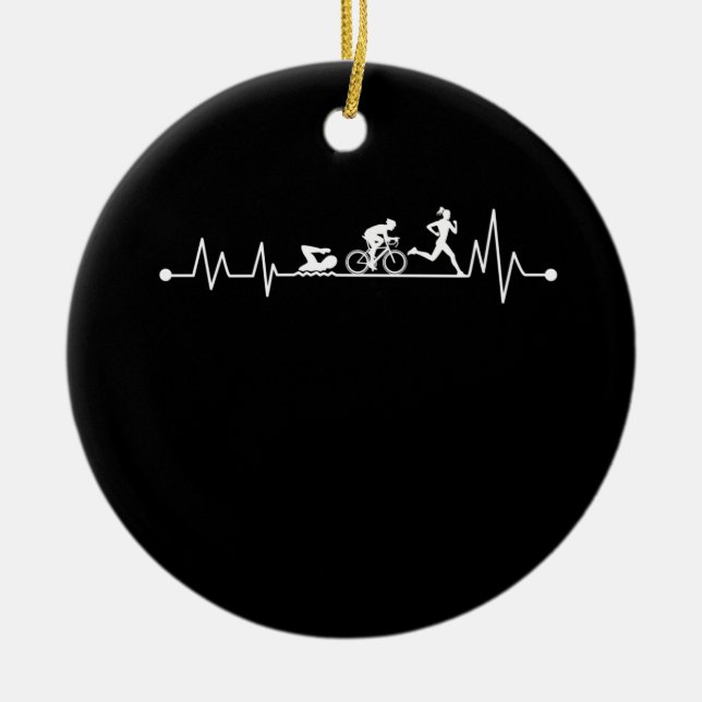TRIATHLON HEARTBEAT T SHIRT CERAMIC ORNAMENT (Front)