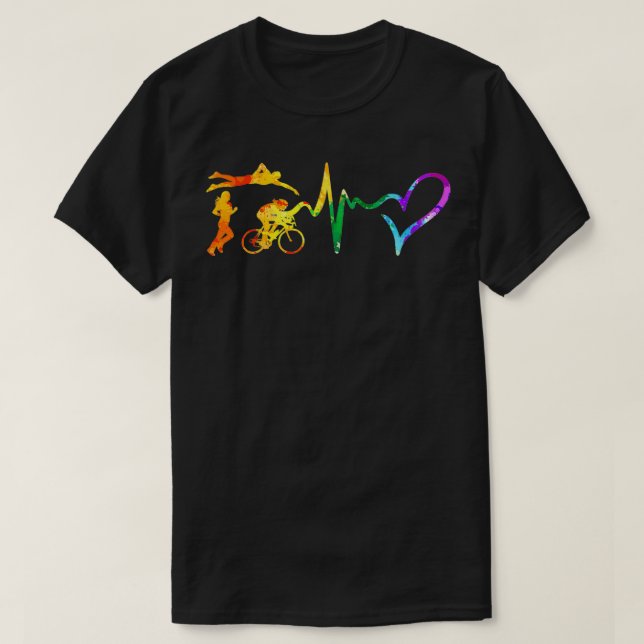 Triathlon heartbeat watercolor T-Shirt (Design Front)