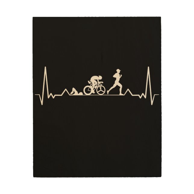 Triathlon Heartbeat Wood Wall Art (Front)