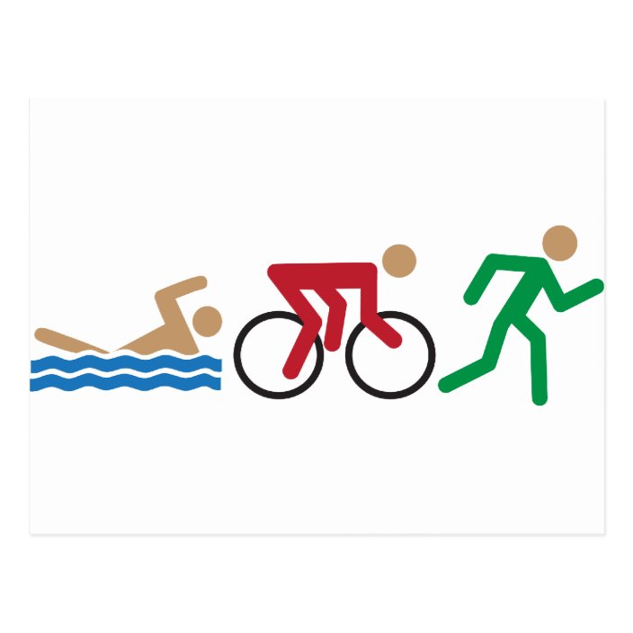 Triathlon logo icons in color postcard