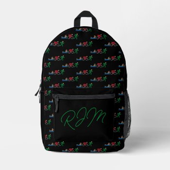 Triathlon Logo Icons In Color With Monogram Printed Backpack by Sideview at Zazzle
