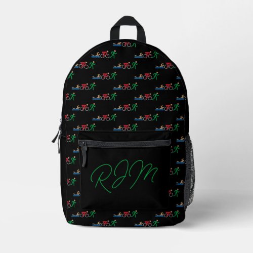 Triathlon Logo Icons in Color with monogram Printed Backpack