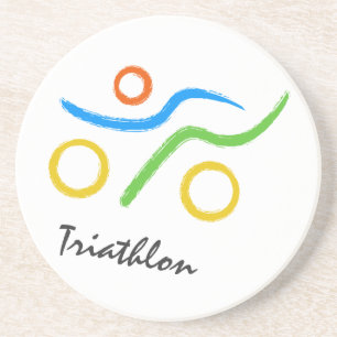 Triathlon logo sandstone coaster