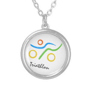 Triathlon logo silver plated necklace