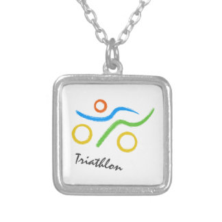 Triathlon logo silver plated necklace