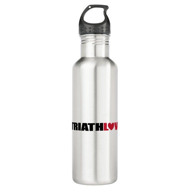 Triathlon Love for swimmers, Cyclers and Runners Stainless Steel Water Bottle (Front)