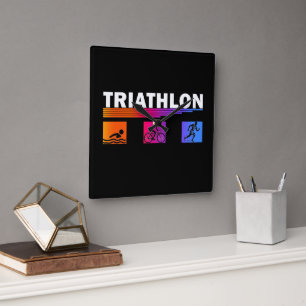 Triathlon: Mastering the Swim, Bike, Run Square Wall Clock
