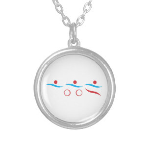 Triathlon modern cool logo silver plated necklace