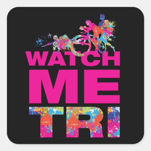 Triathlon Motivation Black And Magenta Typography Square Sticker (Front)