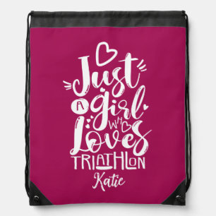 Triathlon Motivation Customizable Magenta Drawstring Bag