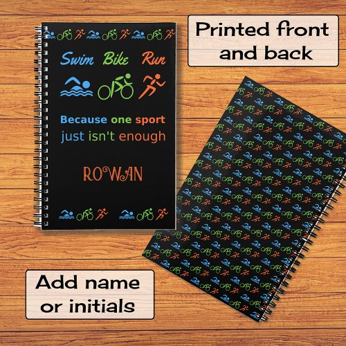 Triathlon pattern swim bike run sports slogan notebook