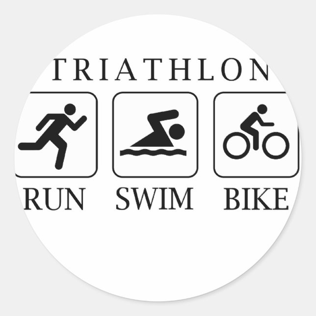 Triathlon run, swim and bike classic round sticker (Front)