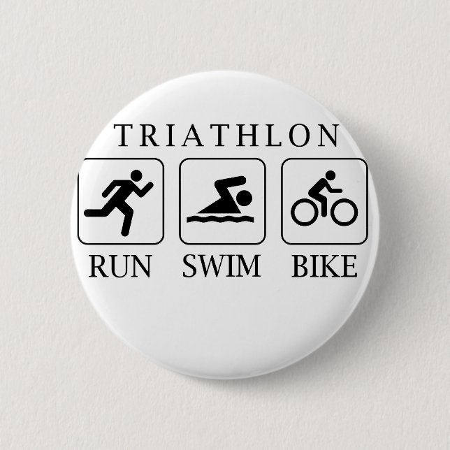 Triathlon run, swim and bike pinback button (Front)