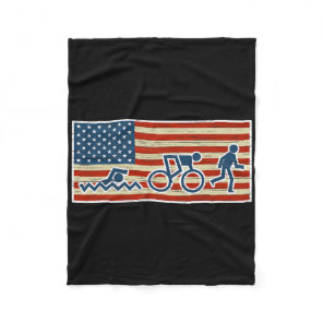 Triathlon Run Triathlete Biathlon Usa Flag Sports  Fleece Blanket