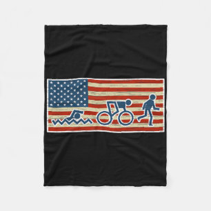 Triathlon Run Triathlete Biathlon Usa Flag Sports Fleece Blanket