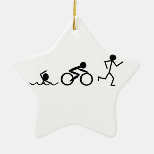 Triathlon Stick Figures Ceramic Ornament
