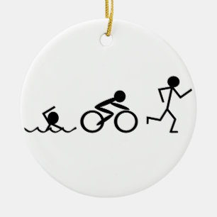 Triathlon Stick Figures Ceramic Ornament