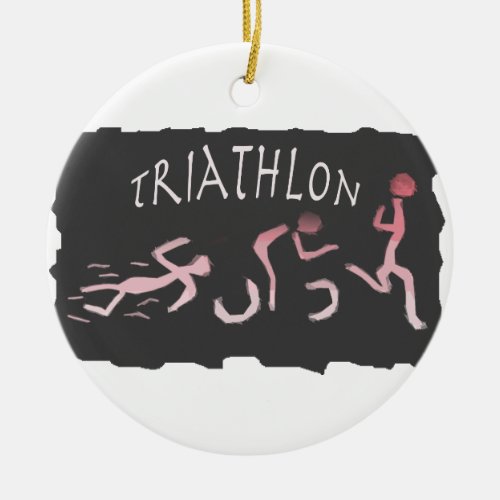 Triathlon Swim Bike Run Abstract in Black Ceramic Ornament